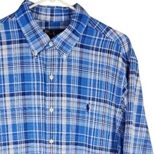 Ralph Lauren Men's XL TG Plaid Button Down Long Sleeve Shirt Blue White SEE PICS